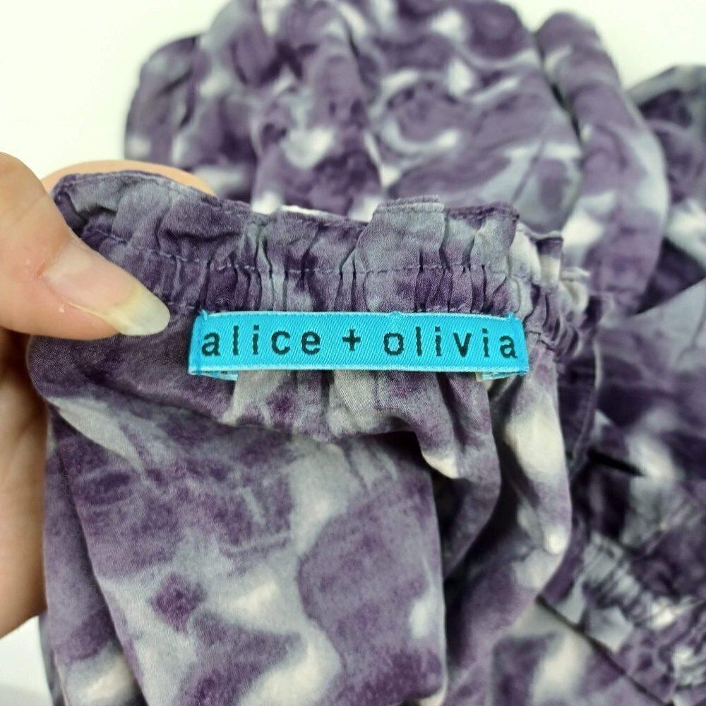 Alice + Olivia Purple Silk Geometric Abstract Off The Shoulder Peplum Blouse S - Picture 5 of 6